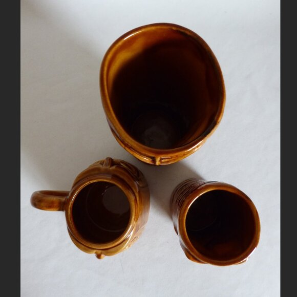 NEW 2000 - 2003 TIKI FARM SQUID DESIGNED JAVA WARRIOR BROWN CERAMIC TIKI MUG SET - Picture 9 of 12